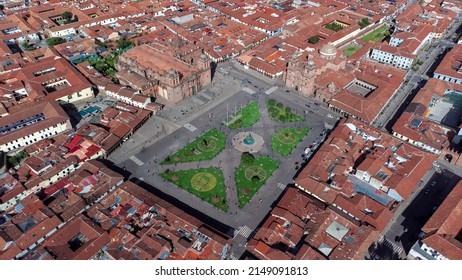 Aerial Photography Of The City. Plaza De Armas De Cusco. Drone Photography