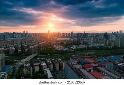 Aerial Photography City In Sunset