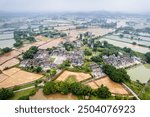 Aerial photography of the Diaolou buildings in Zili Village, Kaiping City, Jiangmen City, Guangdong Province