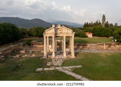 Aerial Photography, Drone Photo From Top View Of Ancient City Aphrodisias Archeological Ruins Travel Destination