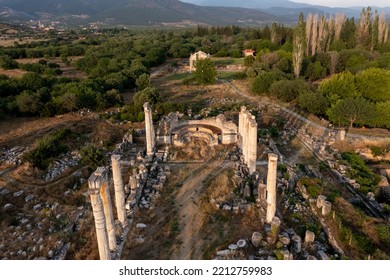 Aerial Photography, Drone Photo From Top View Of Ancient City Aphrodisias Archeological Ruins Travel Destination