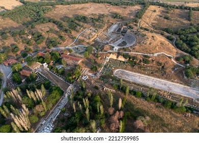 Aerial Photography, Drone Photo From Top View Of Ancient City Aphrodisias Archeological Ruins Travel Destination