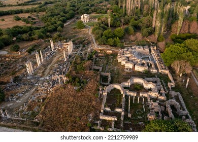 Aerial Photography, Drone Photo From Top View Of Ancient City Aphrodisias Archeological Ruins Travel Destination