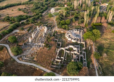 Aerial Photography, Drone Photo From Top View Of Ancient City Aphrodisias Archeological Ruins Travel Destination