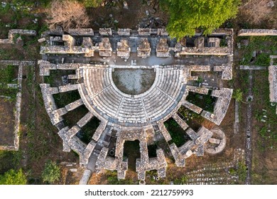 Aerial Photography, Drone Photo From Top View Of Ancient City Aphrodisias Archeological Ruins Travel Destination