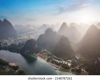 Aerial photography of Guilin landscape and pastoral scenery