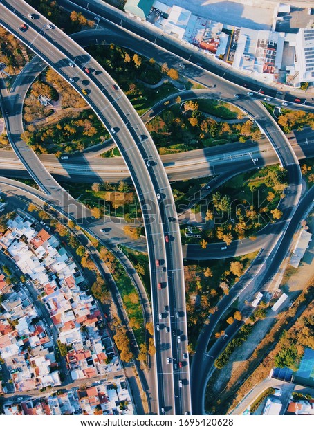 Aerial photography of highway intersections,\
road distributor
