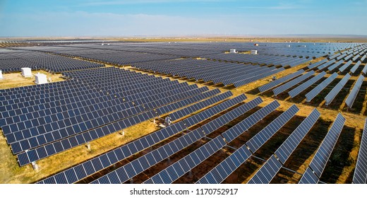 Aerial photography of large-area solar photovoltaic panels outdoors