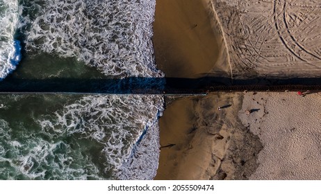 Aerial photography of the most famous border in America . Mexico and USA border from Tijuana’s Beach .