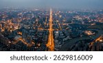 Aerial photography of the night view of the central axis of Chengdu Tianfu Avenue