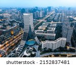 Aerial photography night view of modern buildings in Chengdu Hig