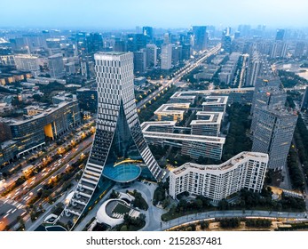 Aerial photography night view of modern buildings in Chengdu Hig