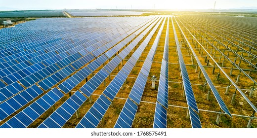 Aerial photography of outdoor solar photovoltaic bases in rural Asia