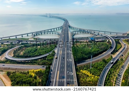 Aerial photography of Qingdao Jiaozhou Bay Bridge
