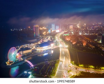 Aerial Photography Of Qingdao's West Coast City Buildings At Night