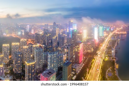 Aerial Photography Of Qingdao's West Coast City Buildings At Night