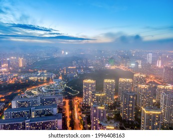 Aerial Photography Of Qingdao's West Coast City Buildings At Nig