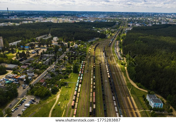 aerial photography of railway
tracks and cars.Top view of cars and
Railways.Minsk.Belarus