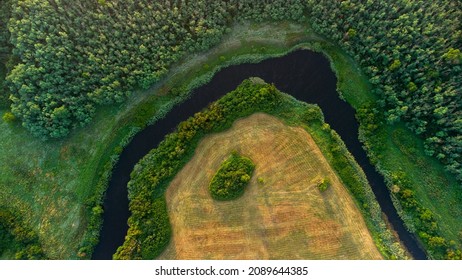 Aerial Photography Of The River And Forest, Top View