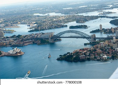 Aerial Photography Of Sydney Harbour, Australia Photographed From A Plane.