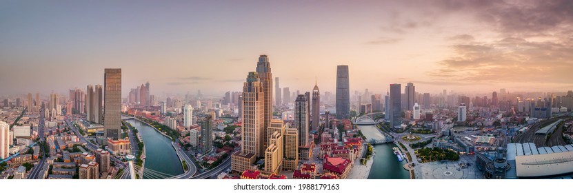 Aerial photography of Tianjin city architecture landscape skylin