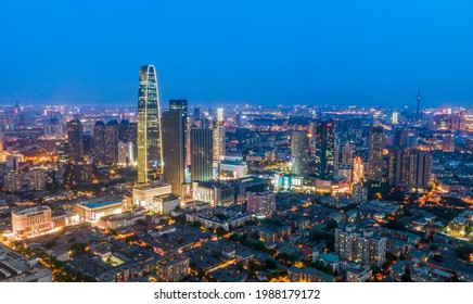Aerial photography of Tianjin city building skyline night view