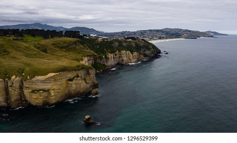 Aerial Photography Of Tunnel Beach In New Zealand, DUNEDIN, NEW ZEALAND Tunnel Beach, Dunedin, South Island Of New Zealand, Amazing Coast Line From Above With A Drone, Cliff Formations At Tunnel Beach