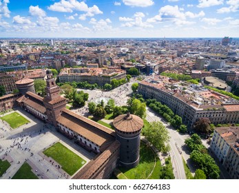 Aerial Photography View Of Sforza Castello Castle In  Milan City In Italy