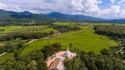 Aerial Photography Of Wat Phra That Chom Kitti It Is Located In The West Of Mae Sariang District. Mae Hong Son Province, Thailand