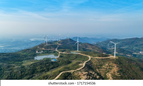 Aerial Photography Of Wind Power Equipment On High Mountains，Jiangxi Yuhua Mountain