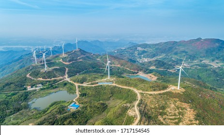 Aerial Photography Of Wind Power Equipment On High Mountains，Jiangxi Yuhua Mountain