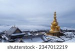 Aerial photography of winter cloud sea and snow scenery in Mount Emei, Sichuan