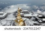 Aerial photography of winter cloud sea and snow scenery in Mount Emei, Sichuan