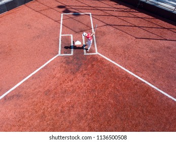 Aerial Photography Of Youth Baseball Player Up To Bat At Home Plate