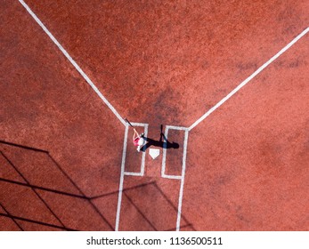 Aerial Photography Of Youth Baseball Player Up To Bat At Home Plate