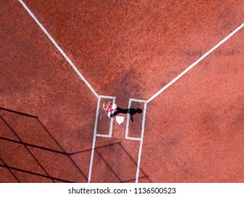 Aerial Photography Of Youth Baseball Player Up To Bat At Home Plate