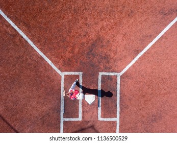 Aerial Photography Of Youth Baseball Player Up To Bat At Home Plate