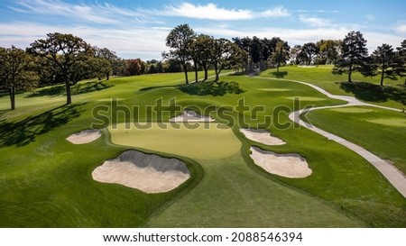 Aerial photos of golf courses.