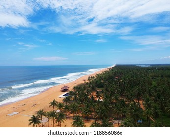 Aerial Photos Of The Long Beach At The Sand Bar Island In Nigeria,West Africa. The Island Is A Natural Made Island And A Barrier Of Big Waves Reaching Lagos. Picture Taken Using A Drone.