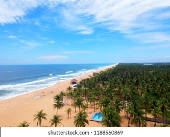 Aerial Photos Of The Long Beach At The Sand Bar Island In Nigeria,West Africa. The Island Is A Natural Made Island And A Barrier Of Big Waves Reaching Lagos. Picture Taken Using A Drone.