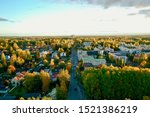 Aerial picture. Colorful autumn in Korso Vantaa, Finland