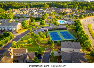 Aerial Picture Suburban Gated Community Southern United States During Sunset