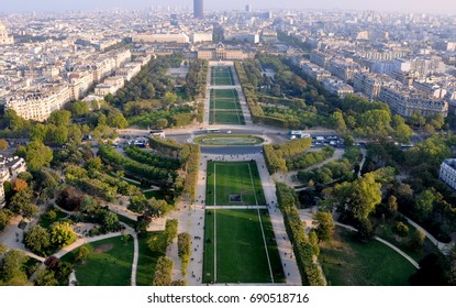 Aerial picture- Top view from Eiffel tower on famous Champs de Mars Paris France