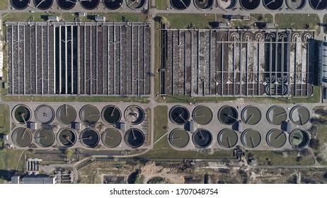Aerial picture. Wastewater treatment plant. Water reservoirs.