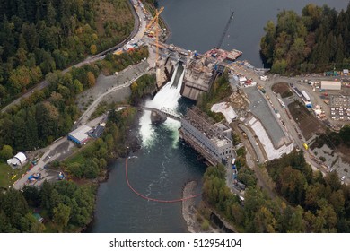 Aerial Picture Of A Water Hydro Station In Canada.