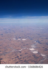 Aerial Picture Of White Dry Billabong In The Middle Of The Red Dirt Of Western Australia.