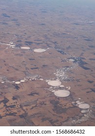 Aerial Picture Of White Dry Billabong In The Middle Of The Red Dirt Of Western Australia.