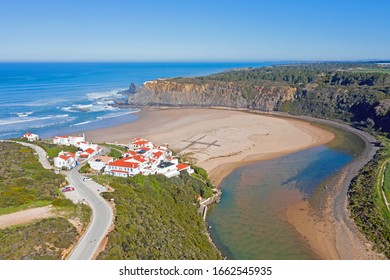 Aerial from Praia Odeceixe on the west coast in Portugal