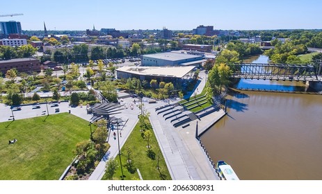 Aerial of Promenade Park in downtown Fort Wayne, Indiana - Shutterstock ID 2066308931