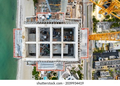 Aerial rooftop overhead photo construction site highrise building